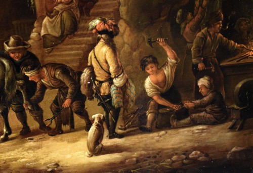 Antiquités - Horsemen Resting in the Village  Flemish Master, Mid-19th century